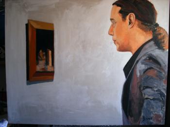 painter admiring his work